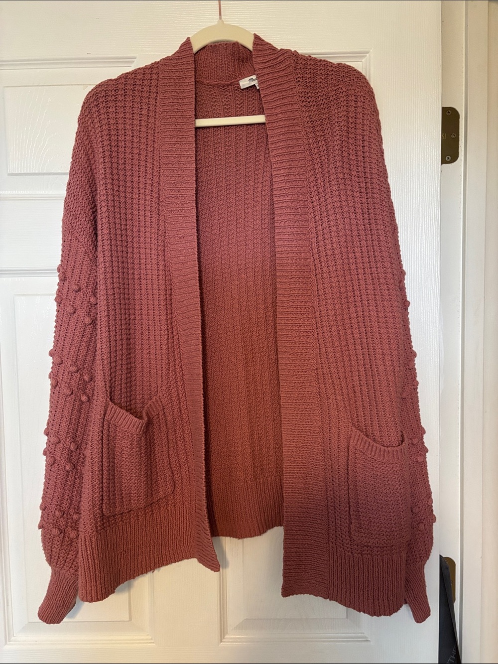 Madewell Open-Front Popcorn Sleeve Cardigan - Dusty Rose